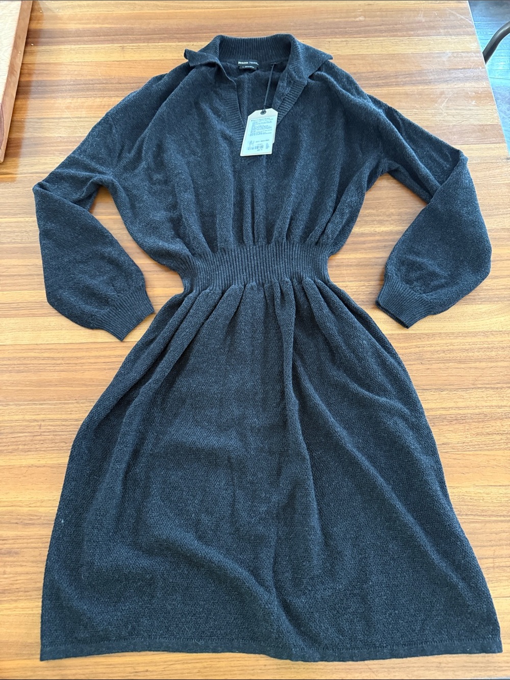 NWT Prana Milani V-Neck Sweater Dress Black Cinched Waist NWT Size L